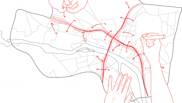 Karta som illustrerar X:et längs de tidigare Europavägaran i Umeå