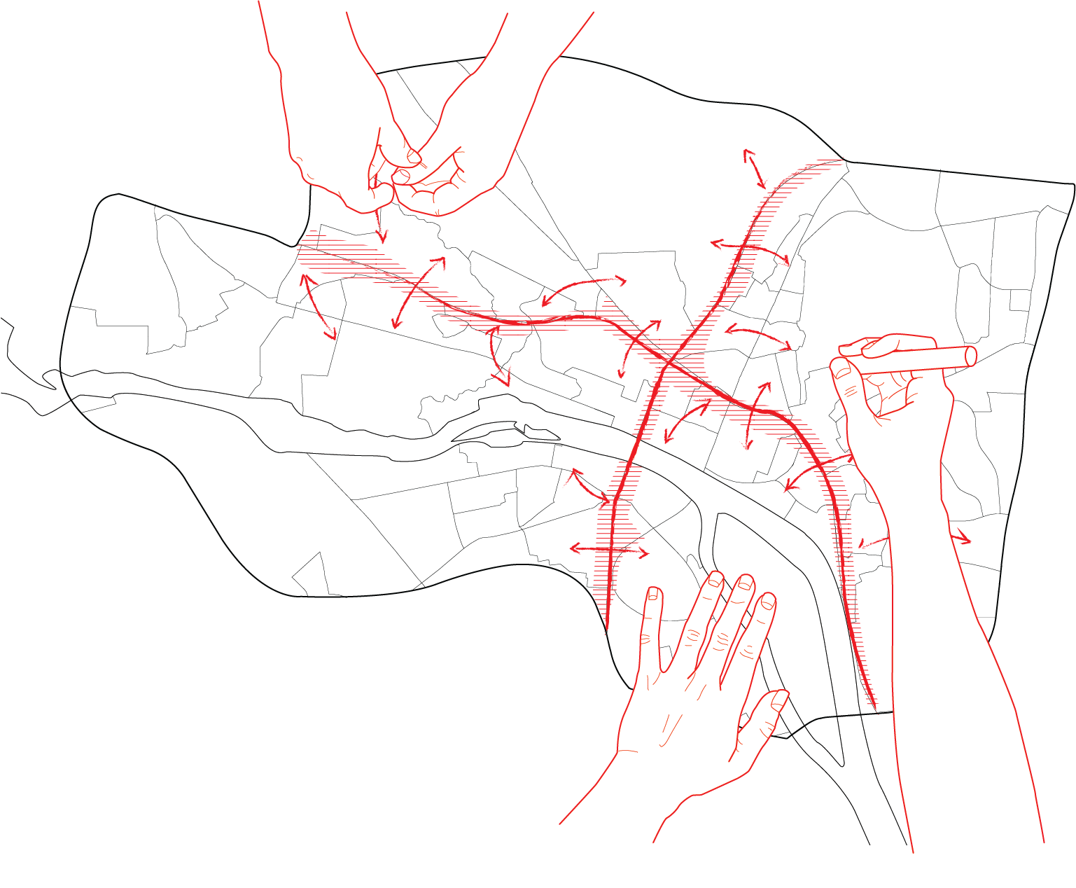 Karta som illustrerar X:et längs de tidigare Europavägaran i Umeå