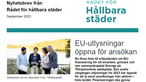 Print screen av Rådet för hållbara städers nyhetsbrev.