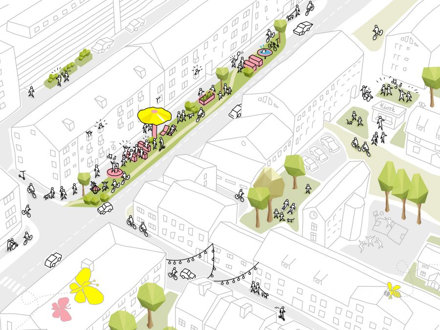 Gör våra gator hållbara, hälsosamma och levande. Illustration: Studio Susanne Flodin