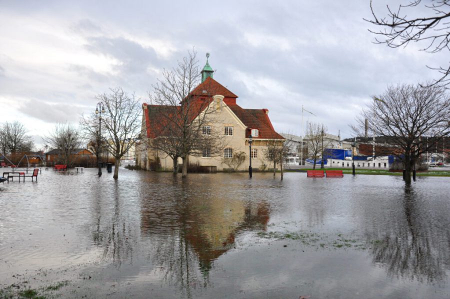 Forum för klimat och kulturarv 2024. Äldre hus som speglar sig i en sjö eller vattendrag