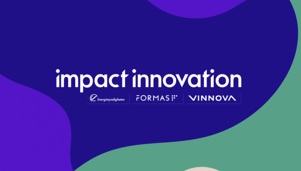 Fem Impact Innovation-program har startat. Logotyp för impacti nnovation på grön och blå platta